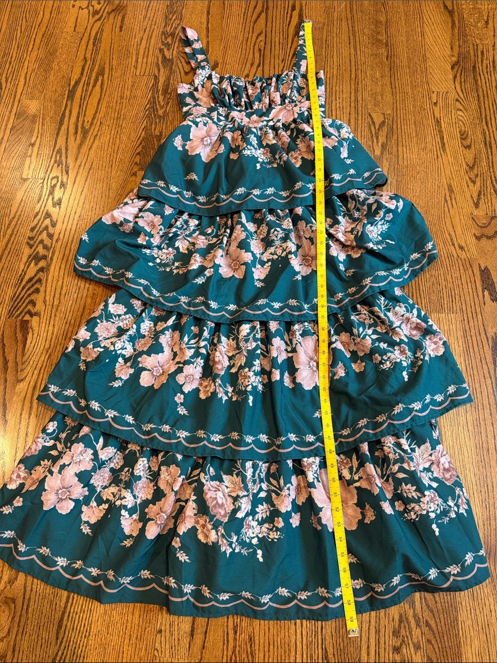 Mable Vivian Green Pink Flower Print Layered Maxi Dress M - Picture 9 of 9